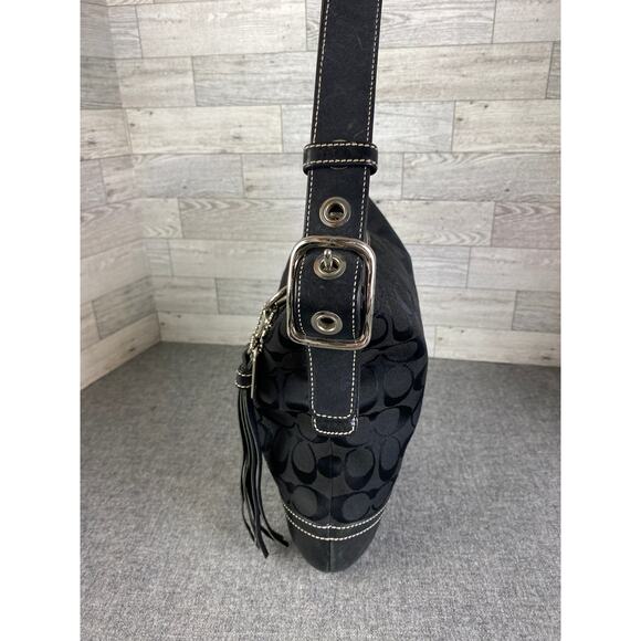 COACH SIGNATURE BAG BLACK Canvas Crossbody Shoulder Style 9362 Purse - Picture 3 of 11